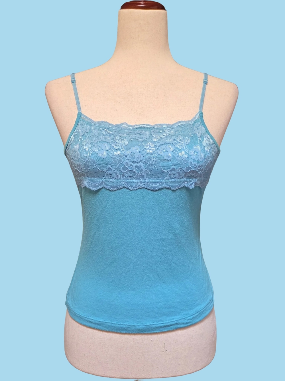 Nine & Company Y2K Blue Lace Trim Tank Cami Top
